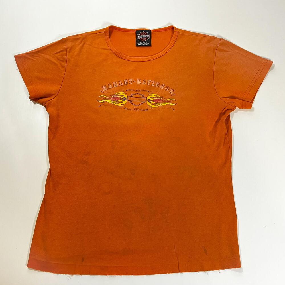 Harley Davidson Shirt Vintage Large Orange Flames Gulf Coast Graphic Tee Biker